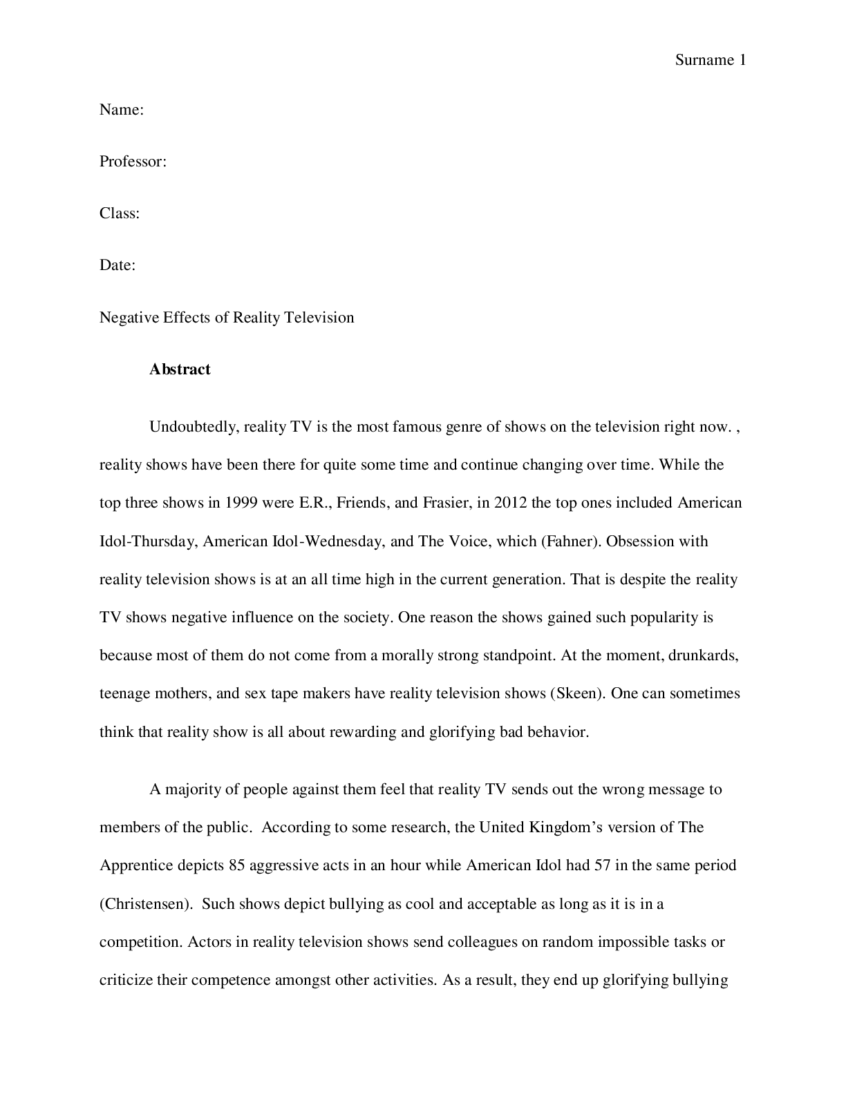 Preview image for Negative Effects of Reality Television